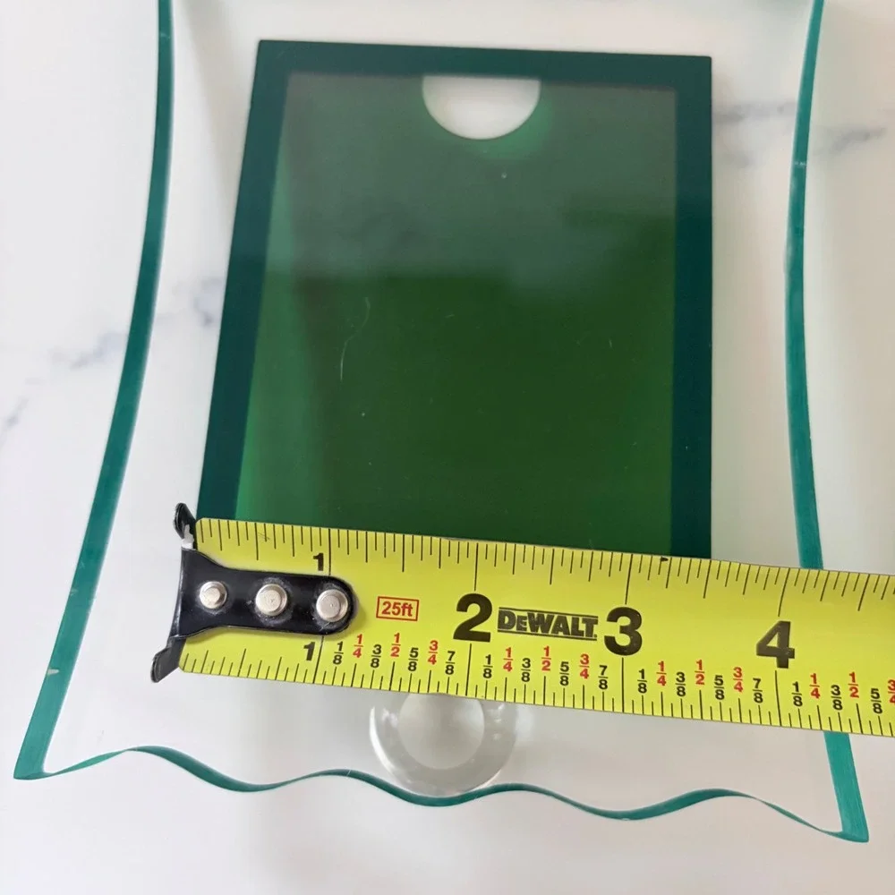 VTG Wavy Scalloped Glass Picture Frame Clear Green Edge Post Modern 3x4 Photo